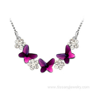 Women Pendant Necklace With Butterfly And  Flower